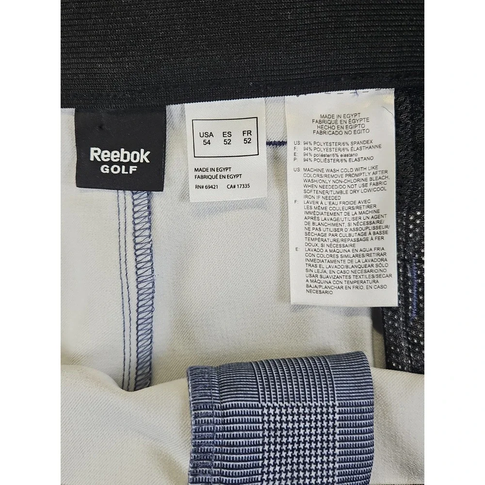 Reebok Shorts Mens 54 Navy Blue Plaid Pockets Logo Performance Golf Casual 1581